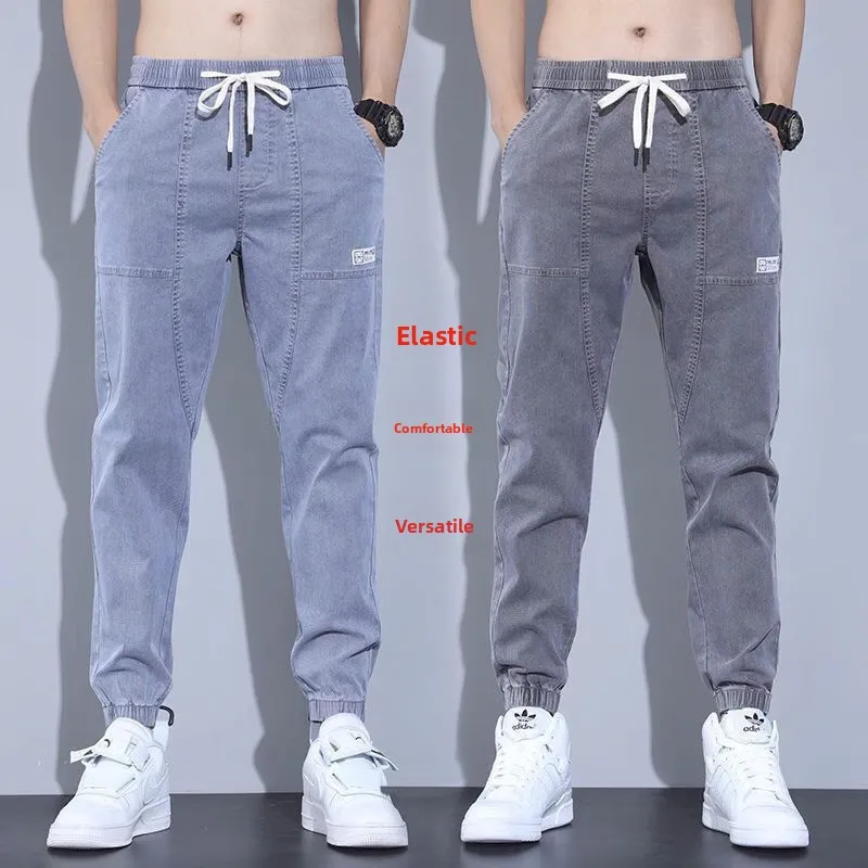 

Spring Autumn New Sle Men's Workwear Jeans Casual Loose Trousers Dstring Cuffed Harlan Pants Multi-ket Thiened Denim