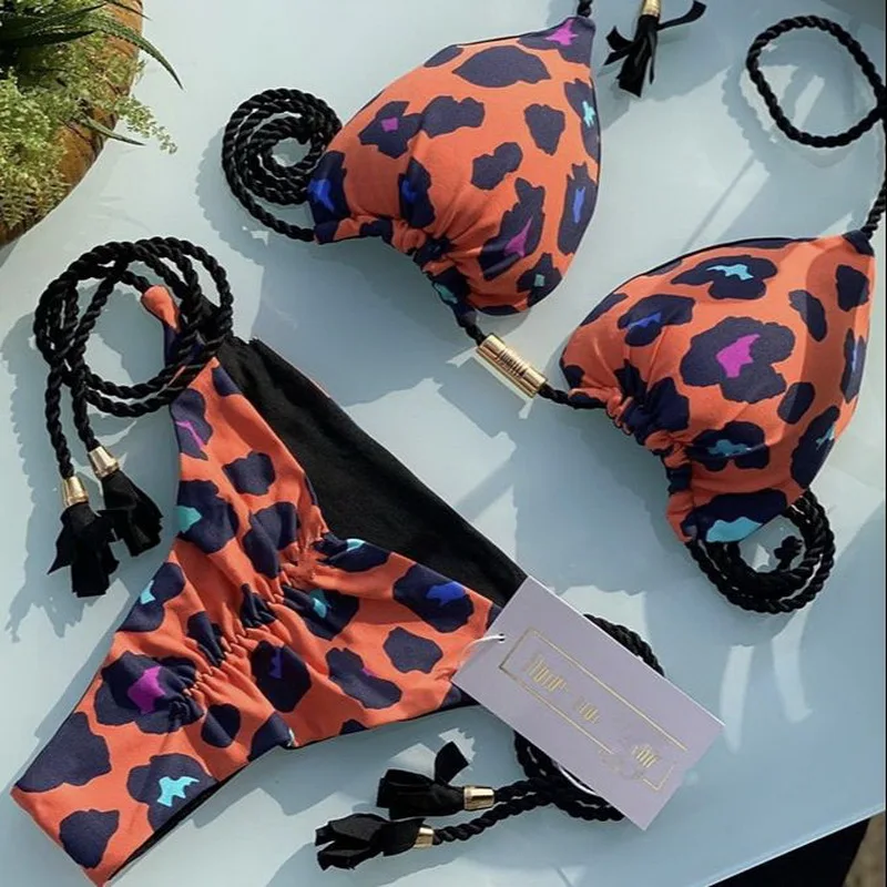 

Summer Sexy Micro Bikini Set Push Up Swimwear Women Brazilian Bikini Leopard Swimsuit Halter Biquini Holiday Beach Bathing Suit