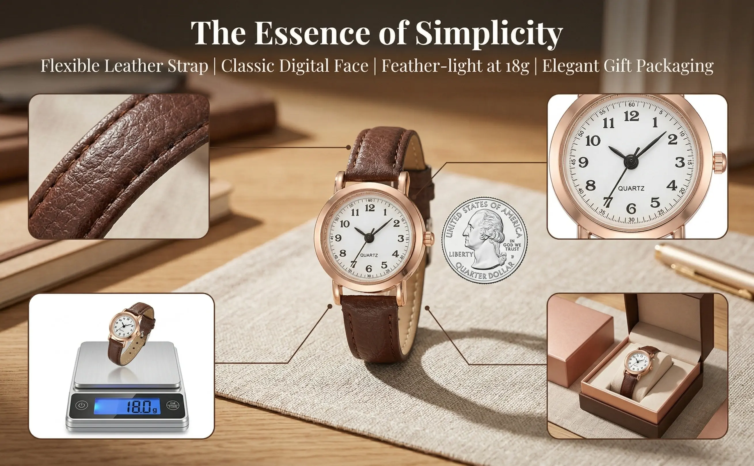 Simple Women Watch Strap Elegant Watches Nurse Wrist Halloween Christmas New Year Female Wrist Watch Digital Watch Brown