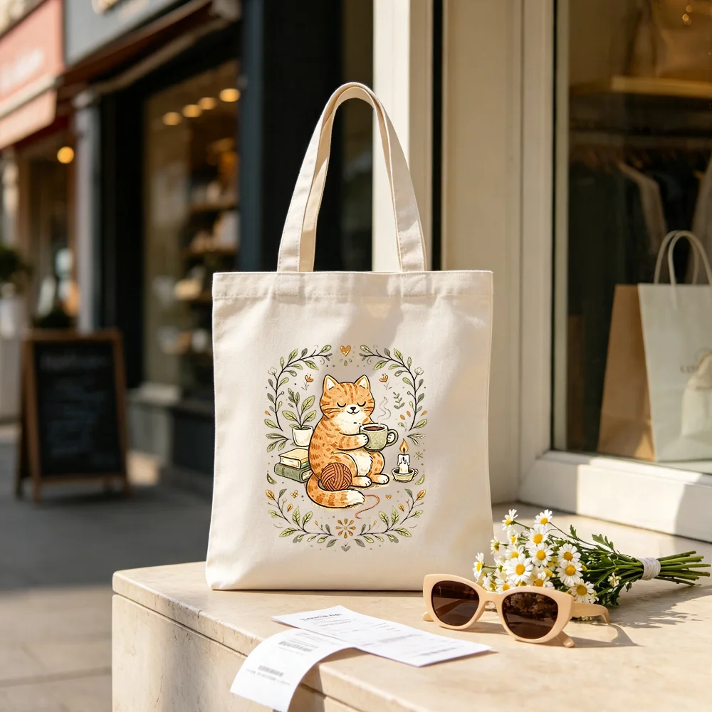 Cute Reading Fox Floral Canvas Tote Bag, Book Lover Woodland Animal Shoulder Bag, Botanical Cottagecore Shopping Handbag.