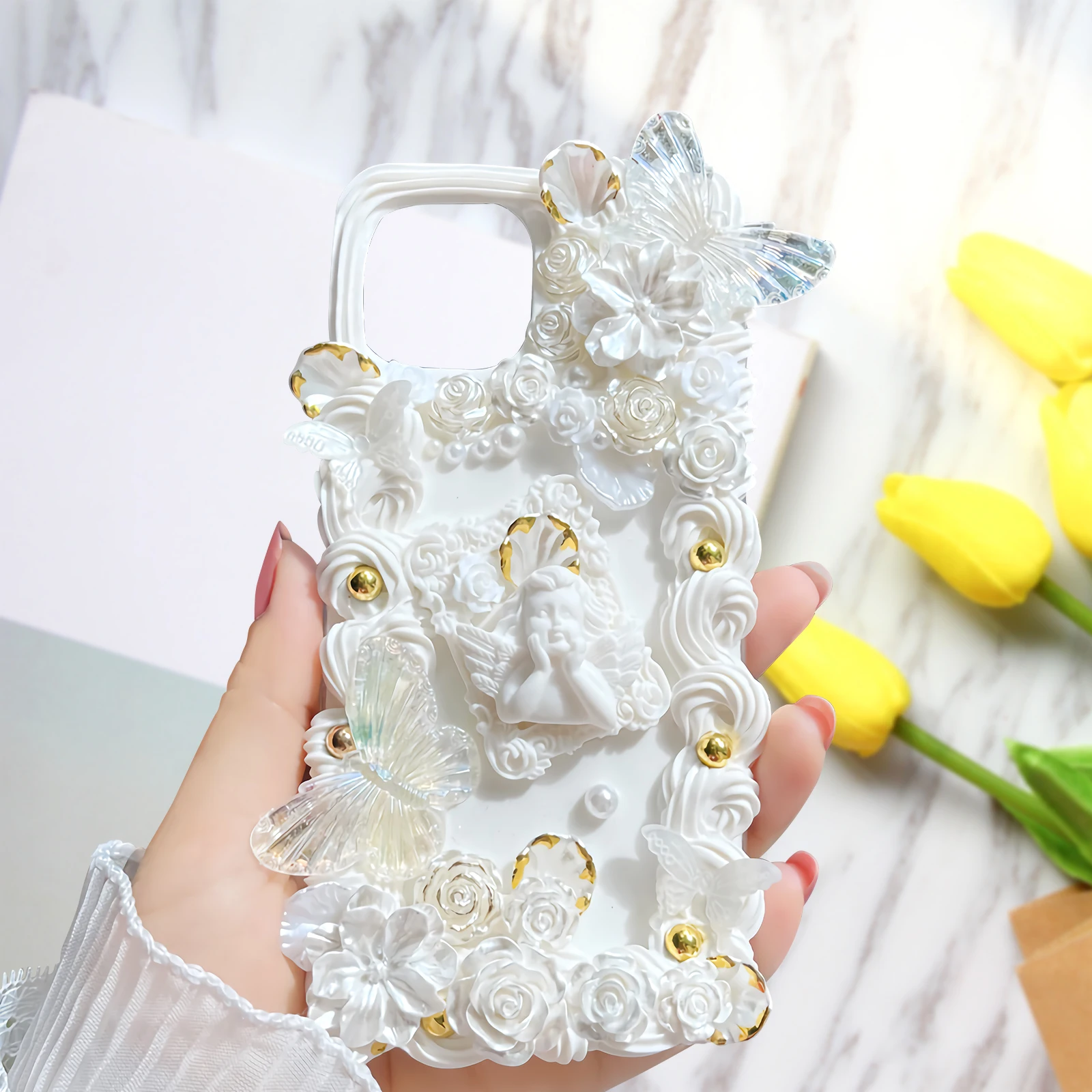 

30pcs Baroque Phone Case Accessories Resin Angel Decorations DIY Crafts Mini Figurines Wing naments Home Items