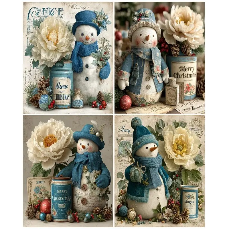 

GATYZTORY DIY Pictures By Number Snowman Kits Hand Painted Picture Gift Painting By Numbers Flower Drawing On Canvas Home Decor