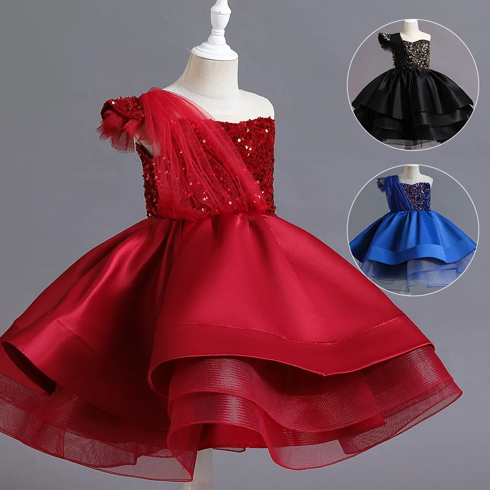 New 2023 Carnival Fashion Children Clothes Solid Formal Evening Party Dress For Girl Tutu Princess Costume For Kids 3-10 Year