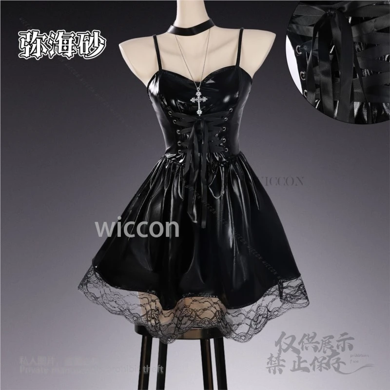Аниме Миса Амане Косплей Костюм Японская кружевная отделка Готический стиль Y2K Костюм Ожерелье Сексуальные парики Женское кожаное платье Хэллоуин