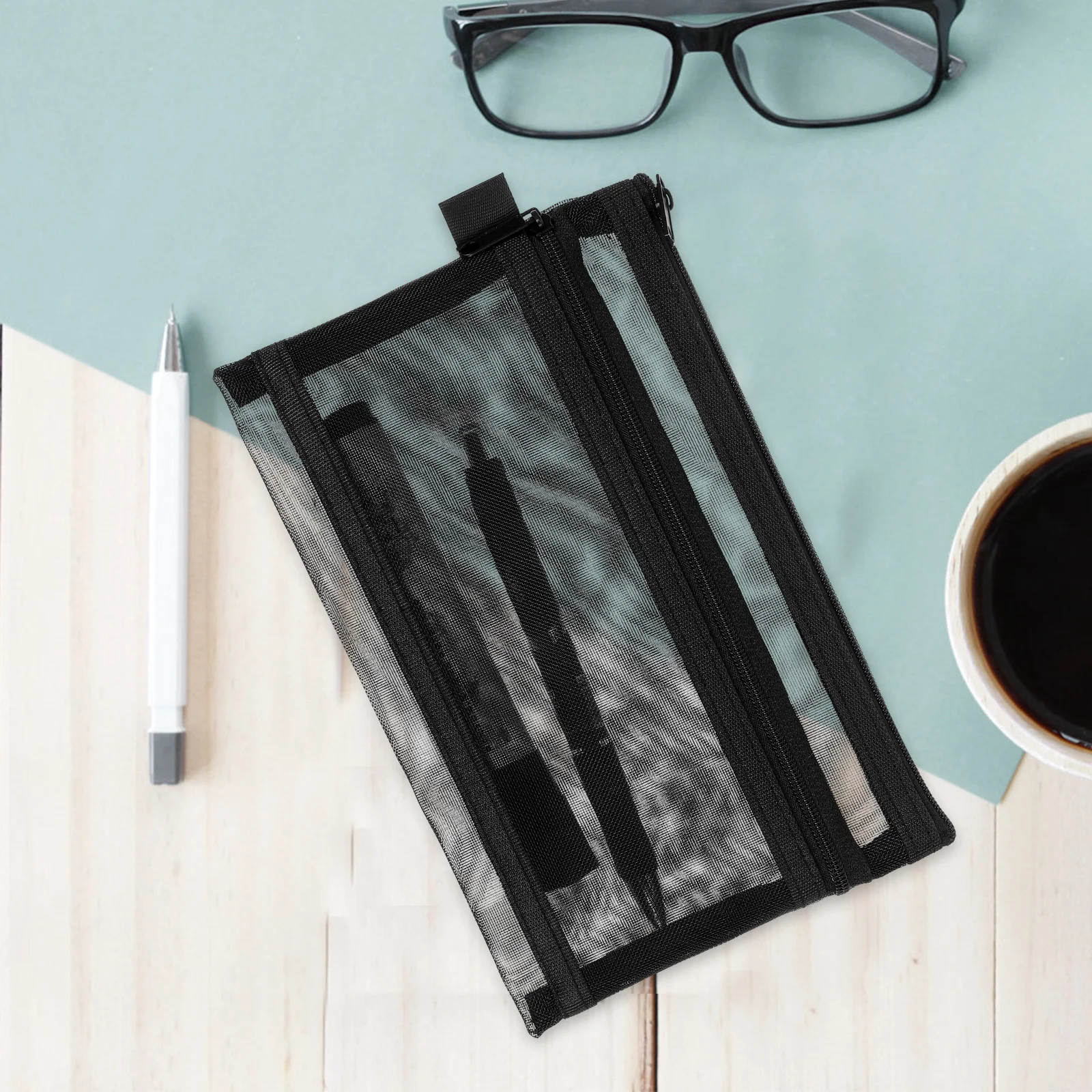 Bolsa de lápices portátil de gran capacidad, diseño de cremallera antiarañazos, estuche de bolígrafo multifunción para estudiantes de escuela, profesores y oficina, 3 uds.