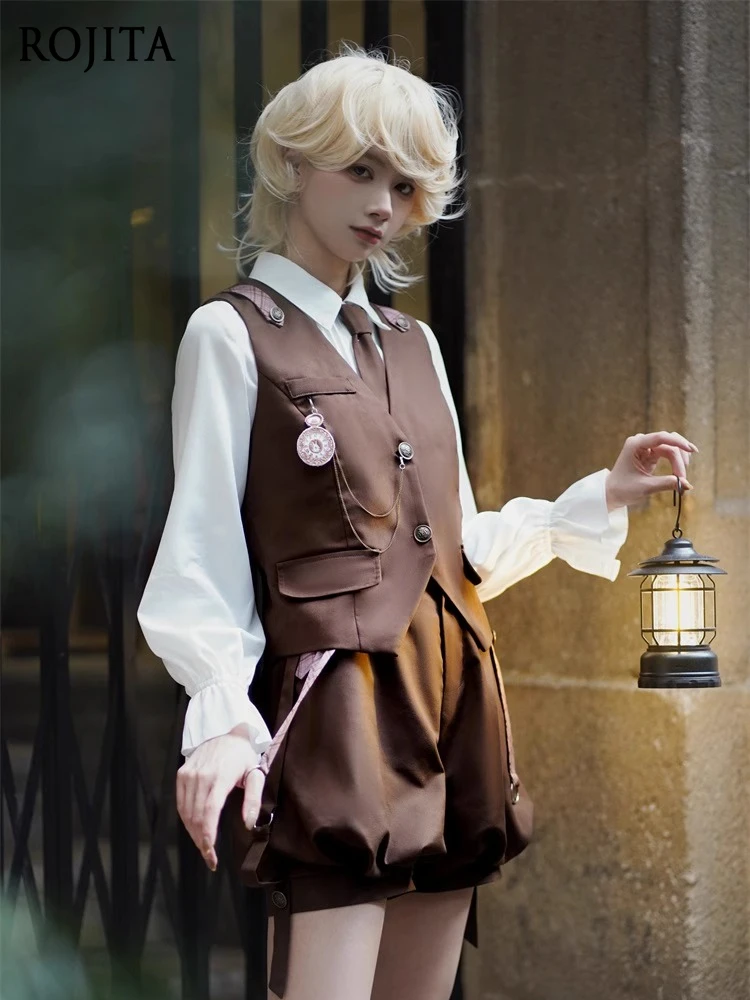 

Original Lolita Long Sleeve Shirt and Plaid Patchwork Vest and Overalls Gentleman Prince Outfit Spring Summer 2025 New