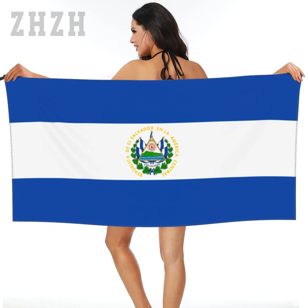 More Design El Salvador Flag Emblem Bath Towel Quick dry Microfiber Absorbing Soft Water Breathable Beach Swimming Bathroom