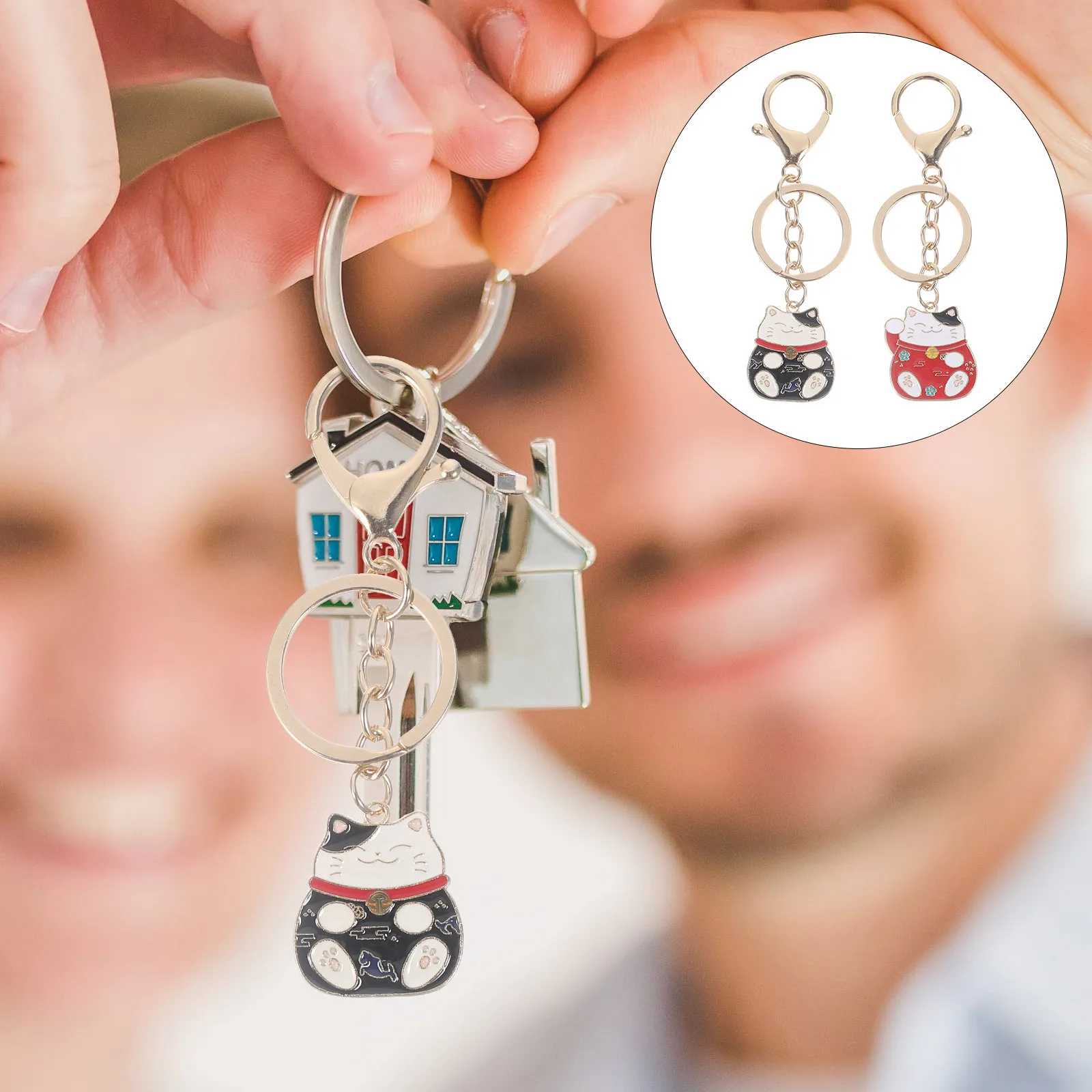 

2pcs Japanese Style Keychain Lucky Cat Pendant For Bag Decor Key Ring Charm Fortune Cat Keychain Backpack Purse Accessory