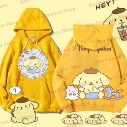 New Autumn/Winter Girl Sanrio Cartoon Pompompurin Print Long Sleeve Hoodie KID/Adult Casual Parent-Child Pullover Couple Sweater