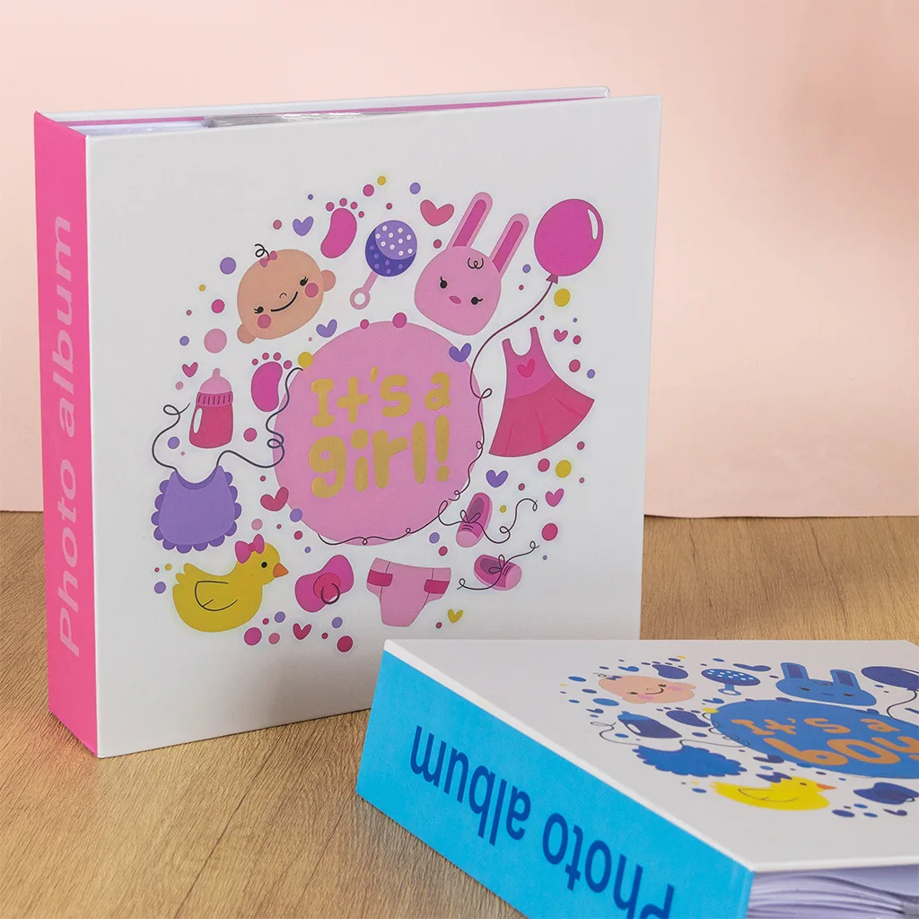Cartoon paper photo album, holds 200 6-inch photos, insert-style card album with writing space, baby growth record book