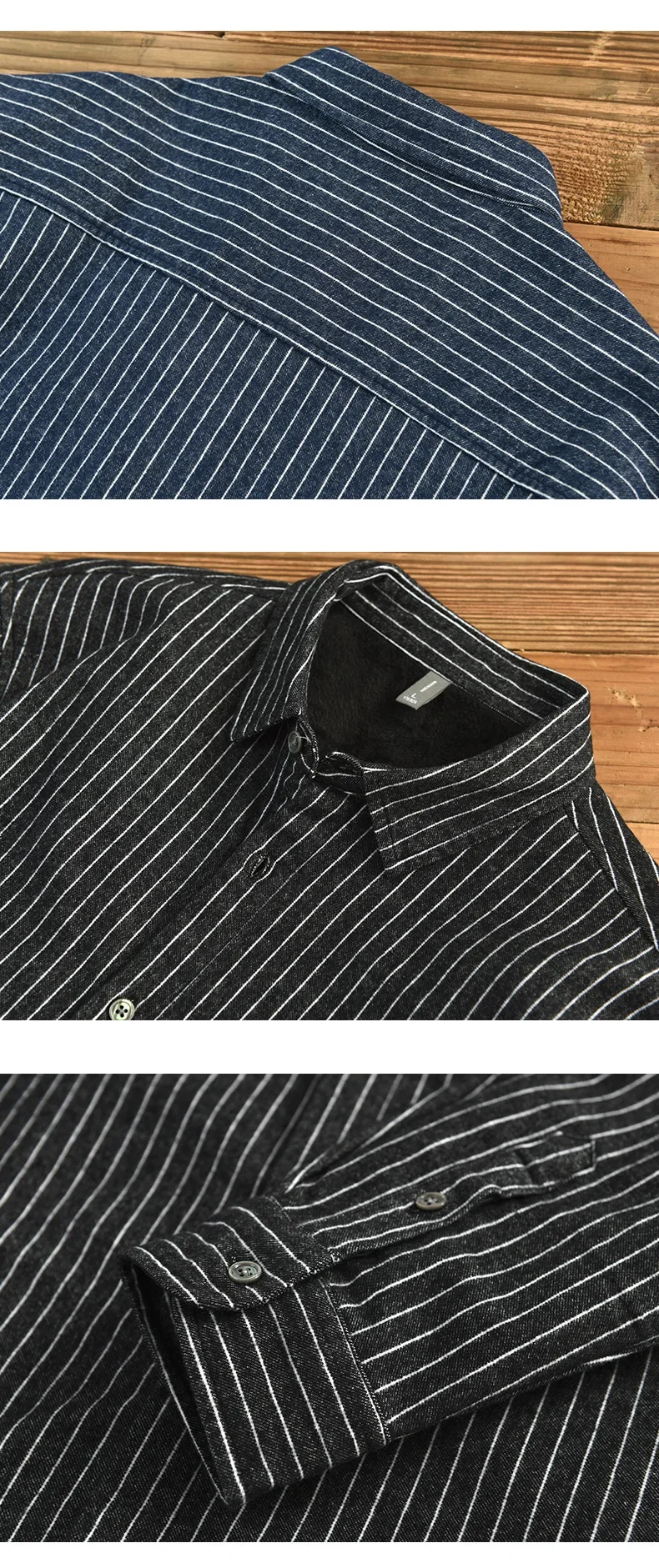 Outono inverno camisa masculina diariamente casual camisas quentes japão fino manga longa listrado lã superior lapela escovado camisa roupas grossas