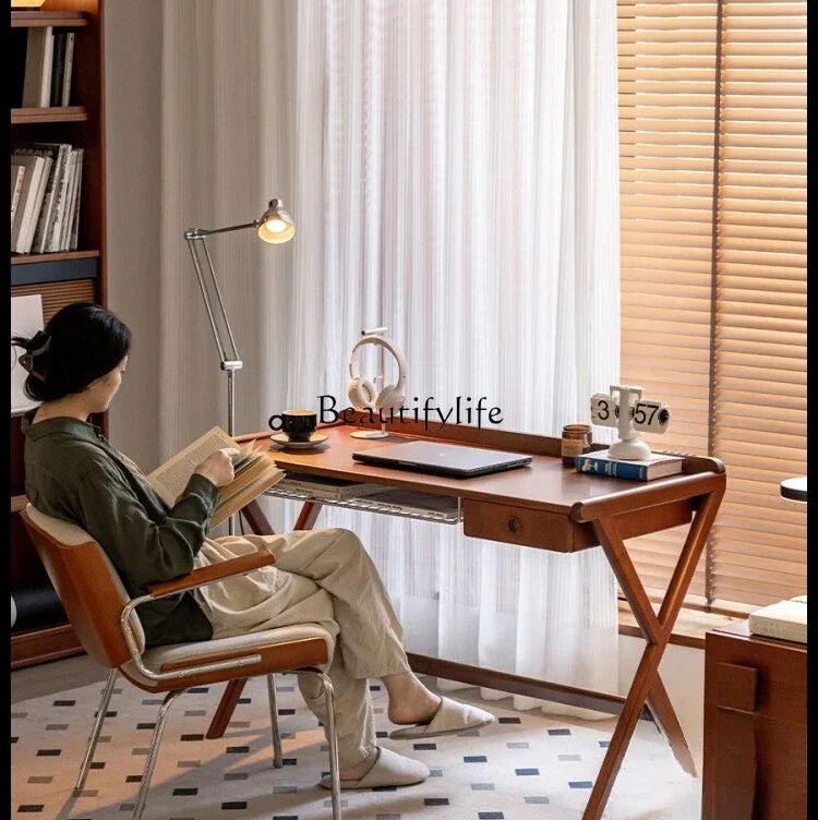 

88. Solid Wood Desk Retro Small Apartment Single Desk Nordic Japanese Style Computer Desk