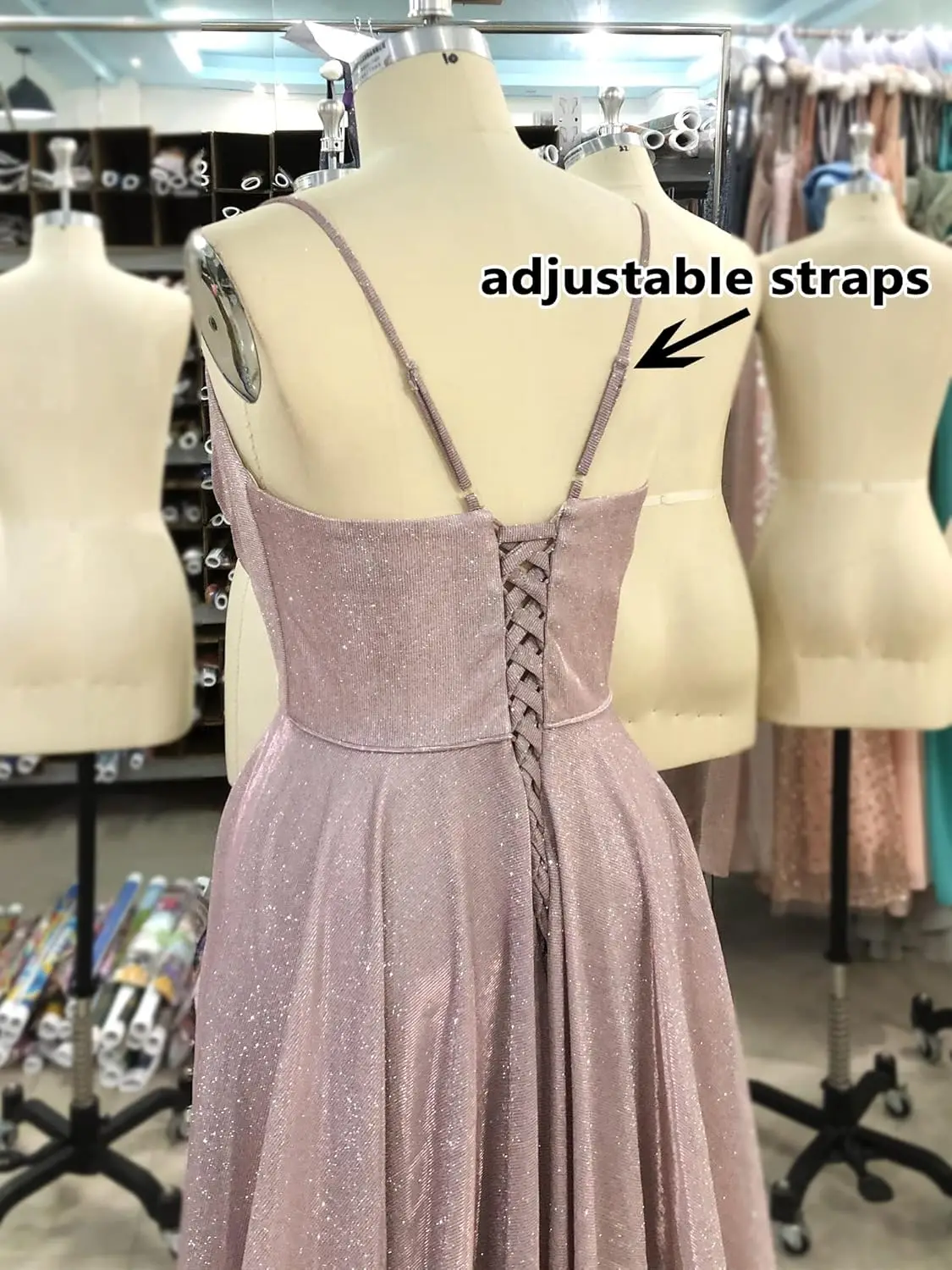 فستان حفلة موسيقية طويل أنيق على شكل حرف A ورقبة على شكل حرف V فستان سهرة رسمي مع جيوب وفتحة جانبية للحفلات اللامعة للنساء #5