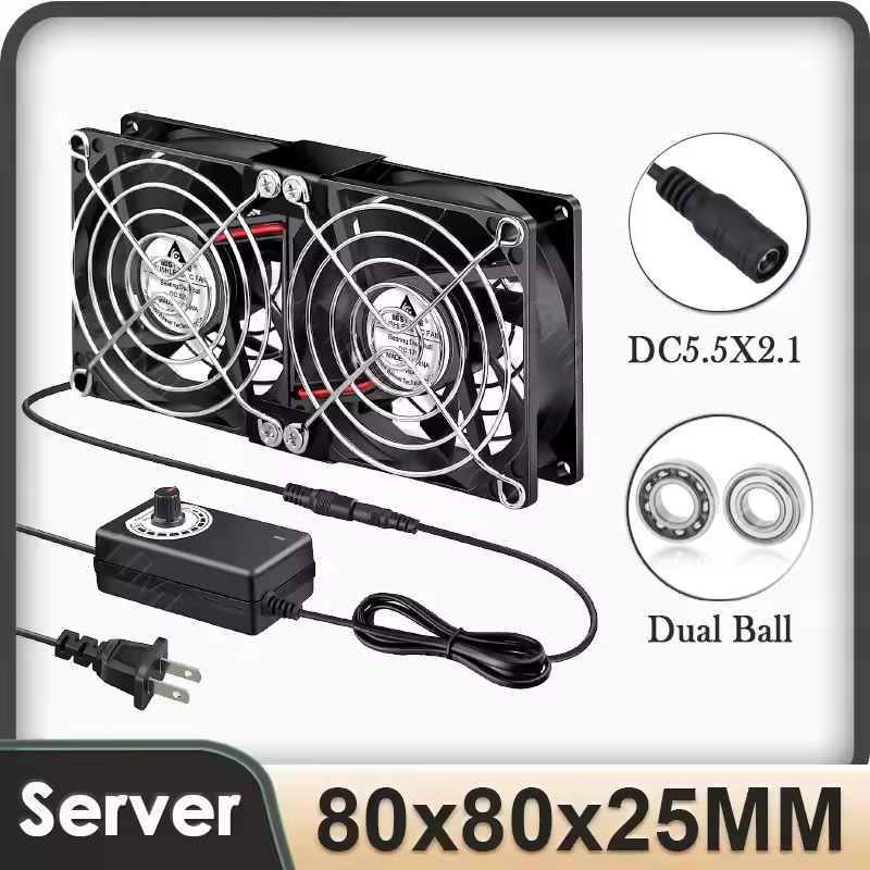 Gdstime DC 12V Dual Ball 80x25mm 80mm ventilador de computadora con controlador de velocidad Variable de flujo de aire grande para computadora portátil receptor de PC refrigeración DVR