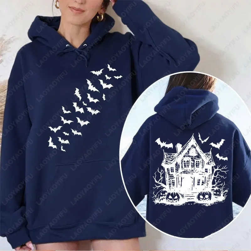 لطيف الخريف هوديي هالوين الخفافيش هوديي الأزياء صورة ظلية الخفافيش هوديي هدية لها مضحك جميع القديسين يوم الرسم امرأة الشارع الشهير