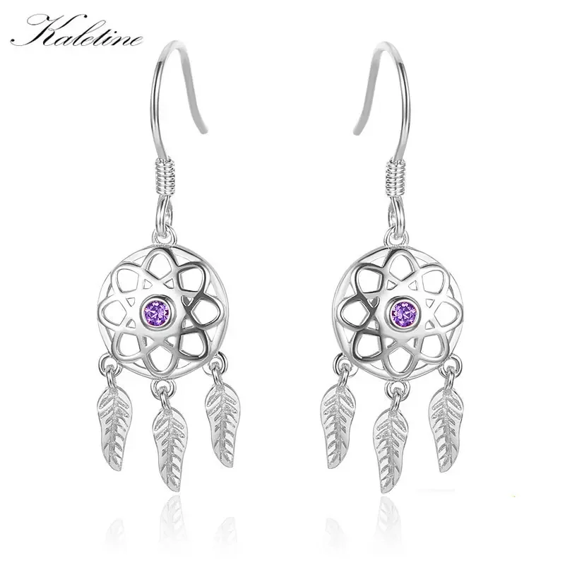 Kaletine Real 100% 925 Sterling Silver Dream Catcher Holder Drop Earrings for Women Boho Yellow Rose Gold Jewelry Gift aretes