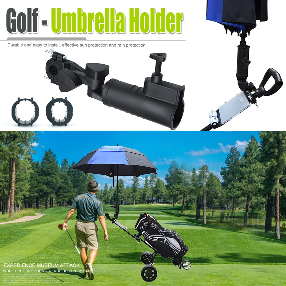 Golf Cart Umbrella Holder, Universal Adjustable Umbrella Amount Mounting Attachment for Golf Push Cart Accessories