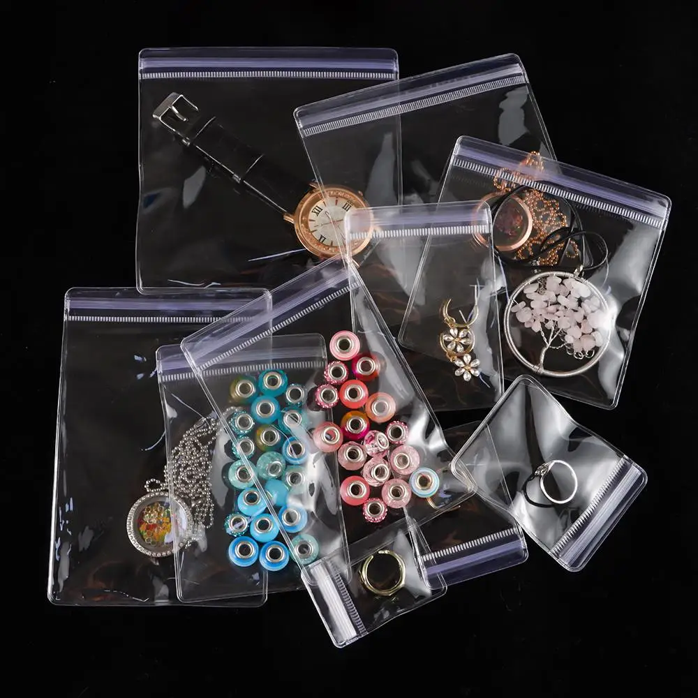 100 Stück PVC-Kunststoff-selbstdichtende Beutel, staubdicht, wiederverschließbar, mit Reißverschluss, transparente Schmuckbeutel, Geschenkverpackung, Aufbewahrungsbeutel