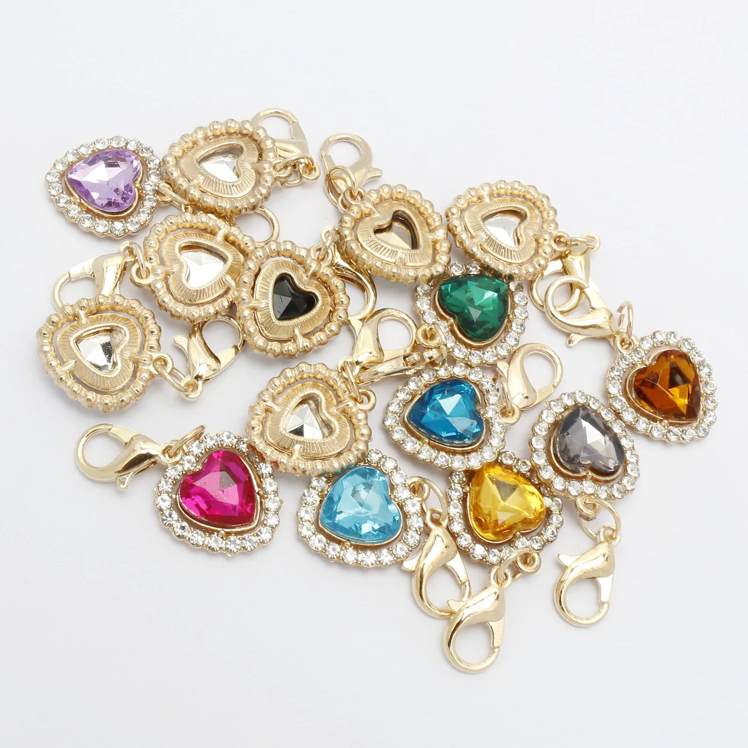 30pcs Heart Rhinestone Pendants & Lobster Clasps – DIY Earring Necklace Bracelet Accessories