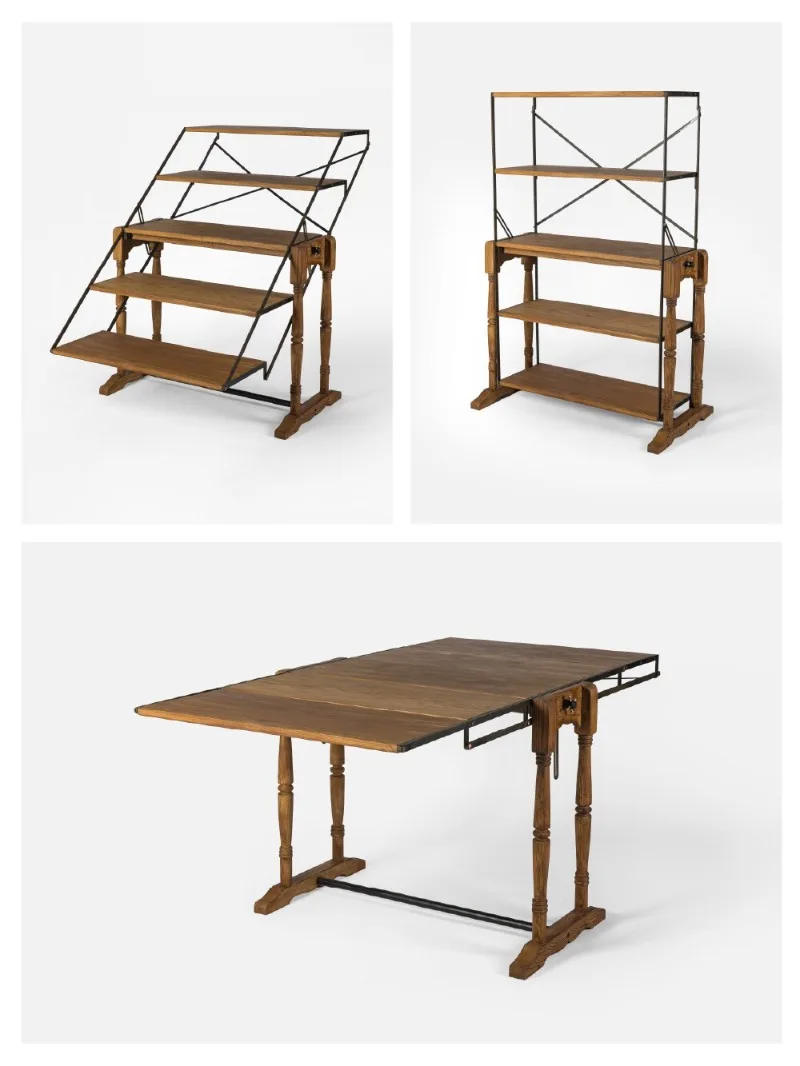 Retro folding and deforming shelves, multi-functional and creative multi-layer solid wood display shelves