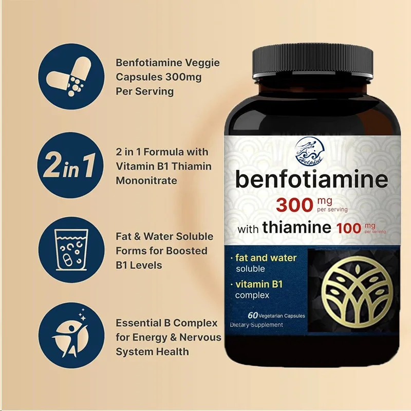 Phenylthiamine 300 milligrams containing 60 vegetarian capsules of thiamine - essential vitamin B1 Phenylthiamine supplement