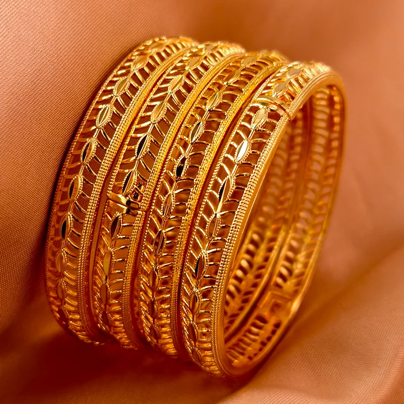 

Indian 24k Dubai Gold Plated Bangles Luxurious Exaggerated Flower Fashion Bracelet Party Jewelry