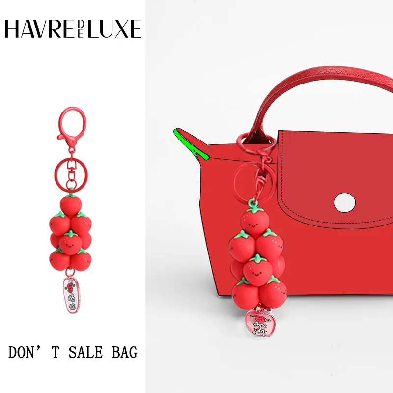 HAVREDELUXE Bag Charm Strawberry Stacked Le For Longchamp Bag Pendant Trinket Cute Pendant Keychain Bag Decoration