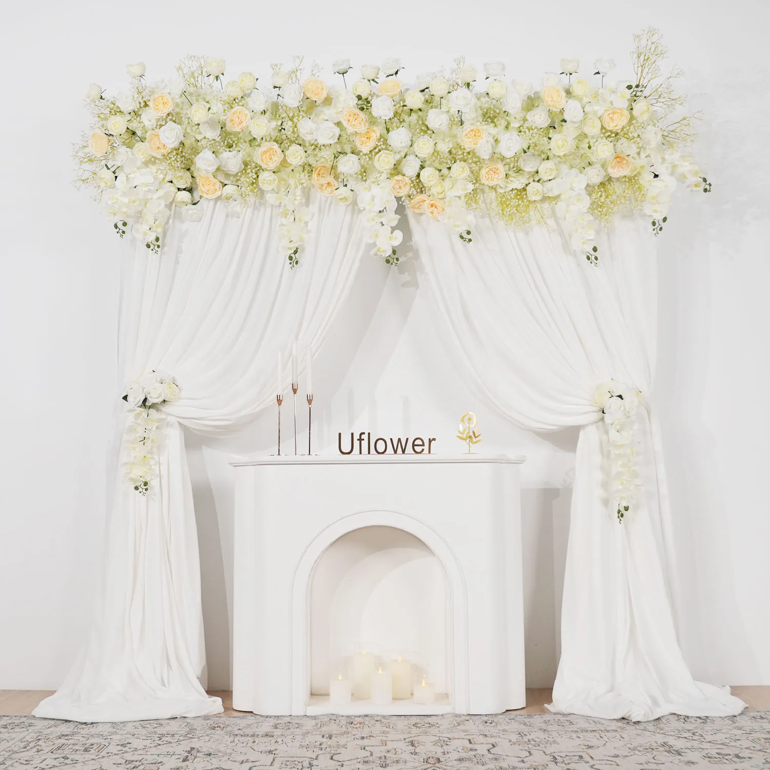 

Uflower 200cm Wedding DIY Flower Wall Decor Arrangement Silk Peony Rose Artificial Flower Row Decoration Wedding Arch Backdrop