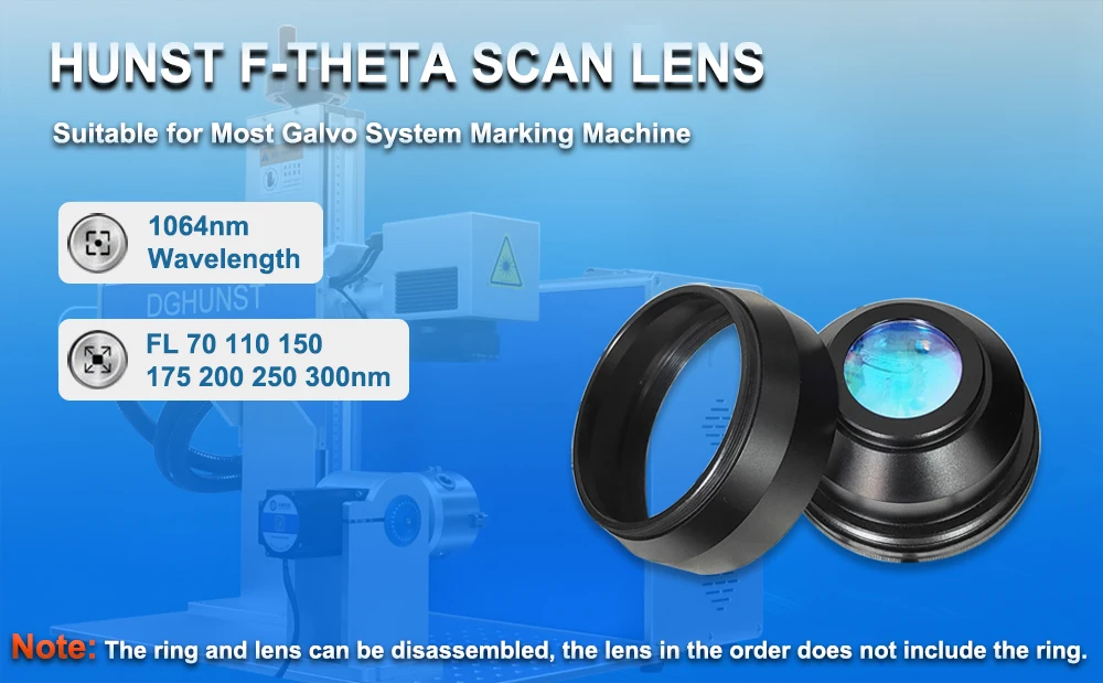 HUNST F-Theta-Linse, 1064 nm, Fokuslinse, Laser-Brennweite 100–420 mm, Scanfeld 70 x 70–300 x 300 für YAG-Faserlaser-Galvo-System – Detail 1