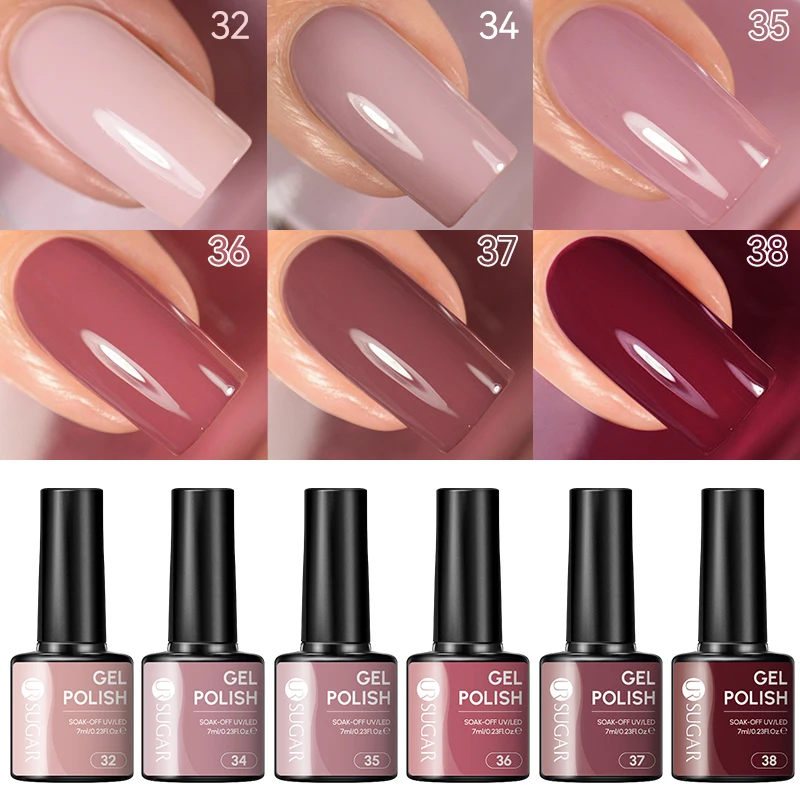 UR SUGAR 6pcs Gel Nail Polish Set for All Season Nude Pink Red Glitter Semi Permanent UV Gel Polish Kits Manicure Soak Off Verni