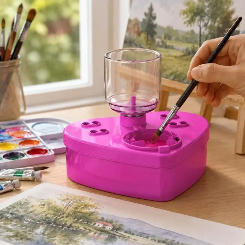 1250mL Paint Brush Cleaning Cup with Upper Water Reservoir, Drain Control and Brush Holders for Studio Painting D2RC