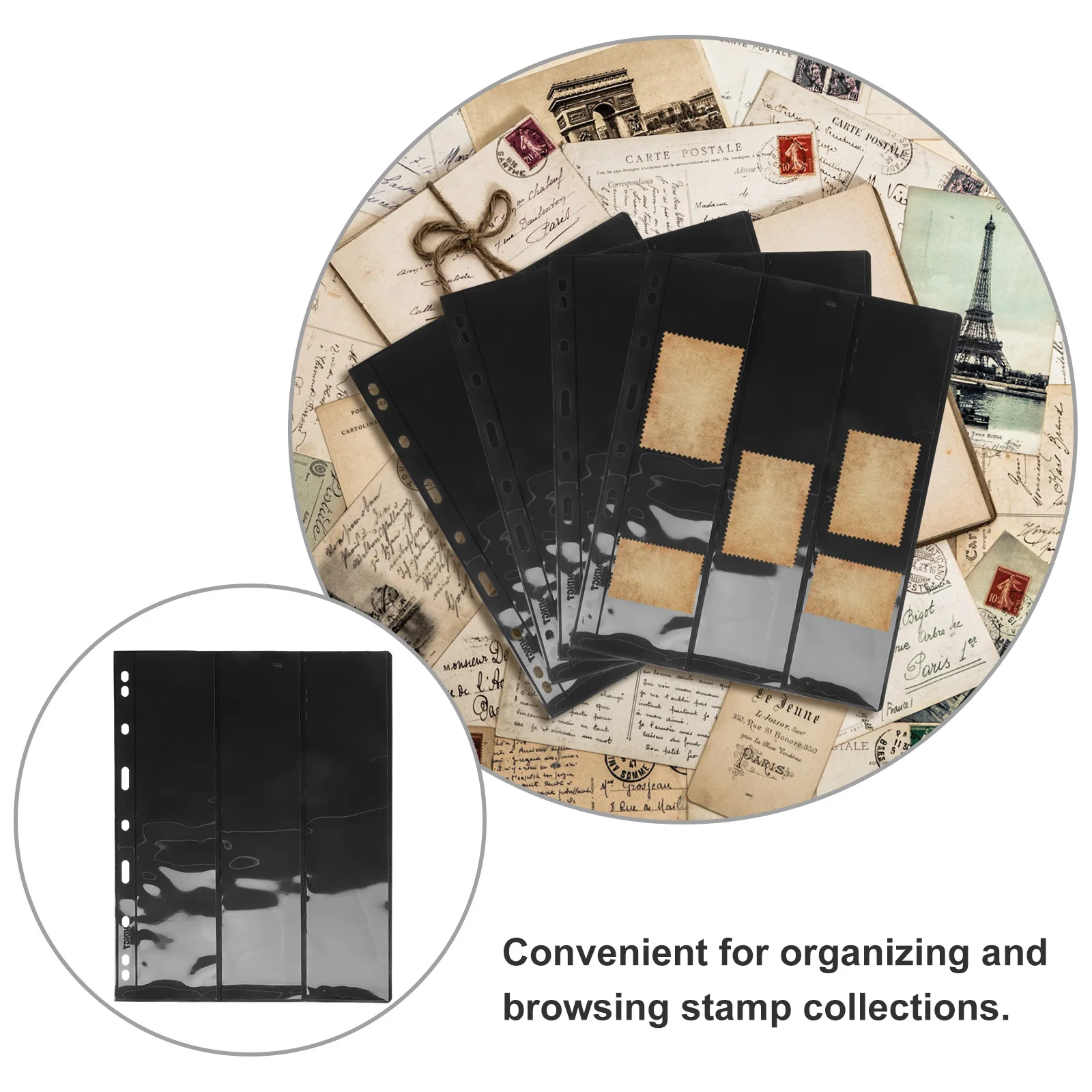 10 個アルバム黒背景 3 スロットペットスリーブ収集用収納オーガナイザースタンプページコレクター用スタンプホルダーシート