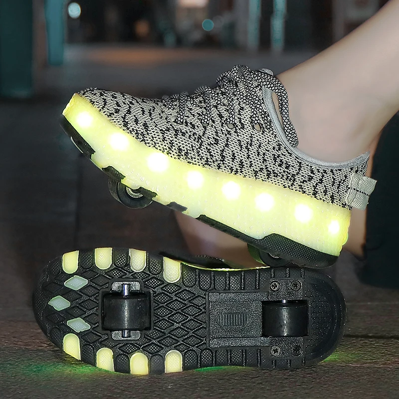 New Children Glowing Mesh Shoe Kids Two Wheels Roller Skates Shoes LED Light Shoe For Boys Girls Charging Sport Casual Sneakers