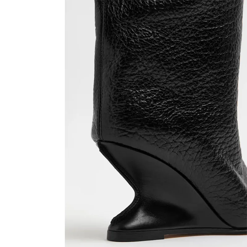 Women's Shoes Special-shaped Wedge Heel Sexy Open-toed Boots Knee-length Thin Four-season Mid-Calf Boot Fish Mouth Women's Boots