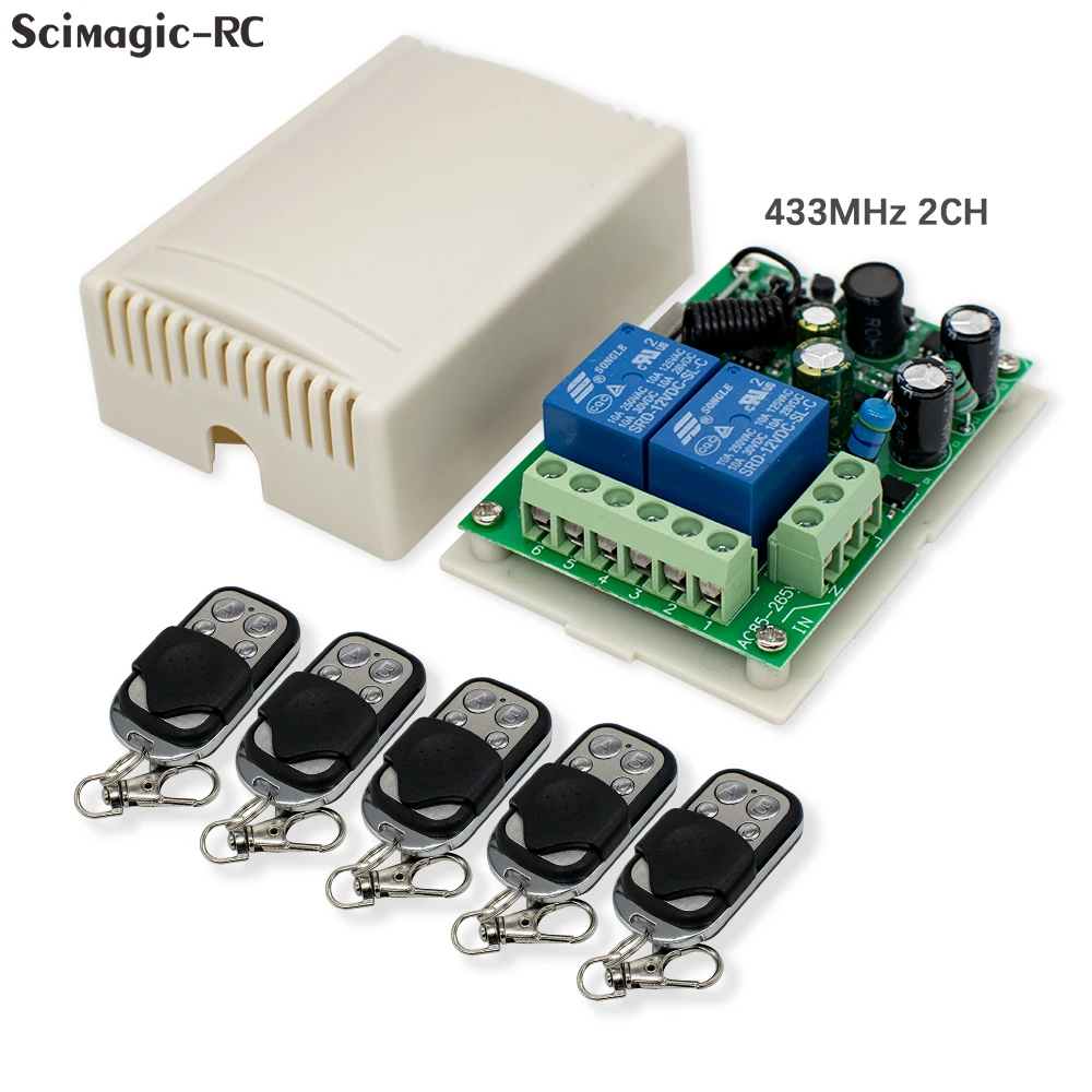 433MHz Universal Wireless Remote Control AC220V 2CH RF Relay Receiver and Transmitter for Universal Garage Door and Gate Control