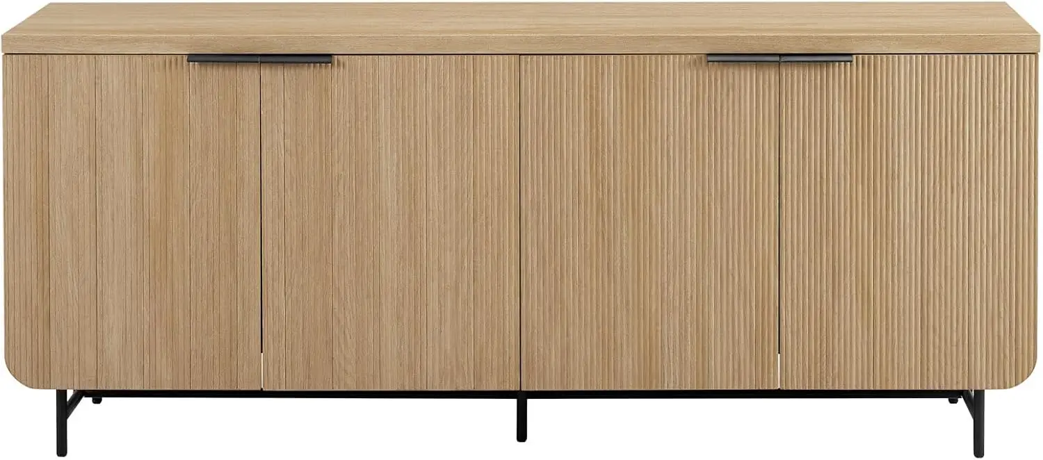 Moderna porta scanalata scandinava cucina credenza mobile Buffet Console, 69 pollici, quercia costiera/nero