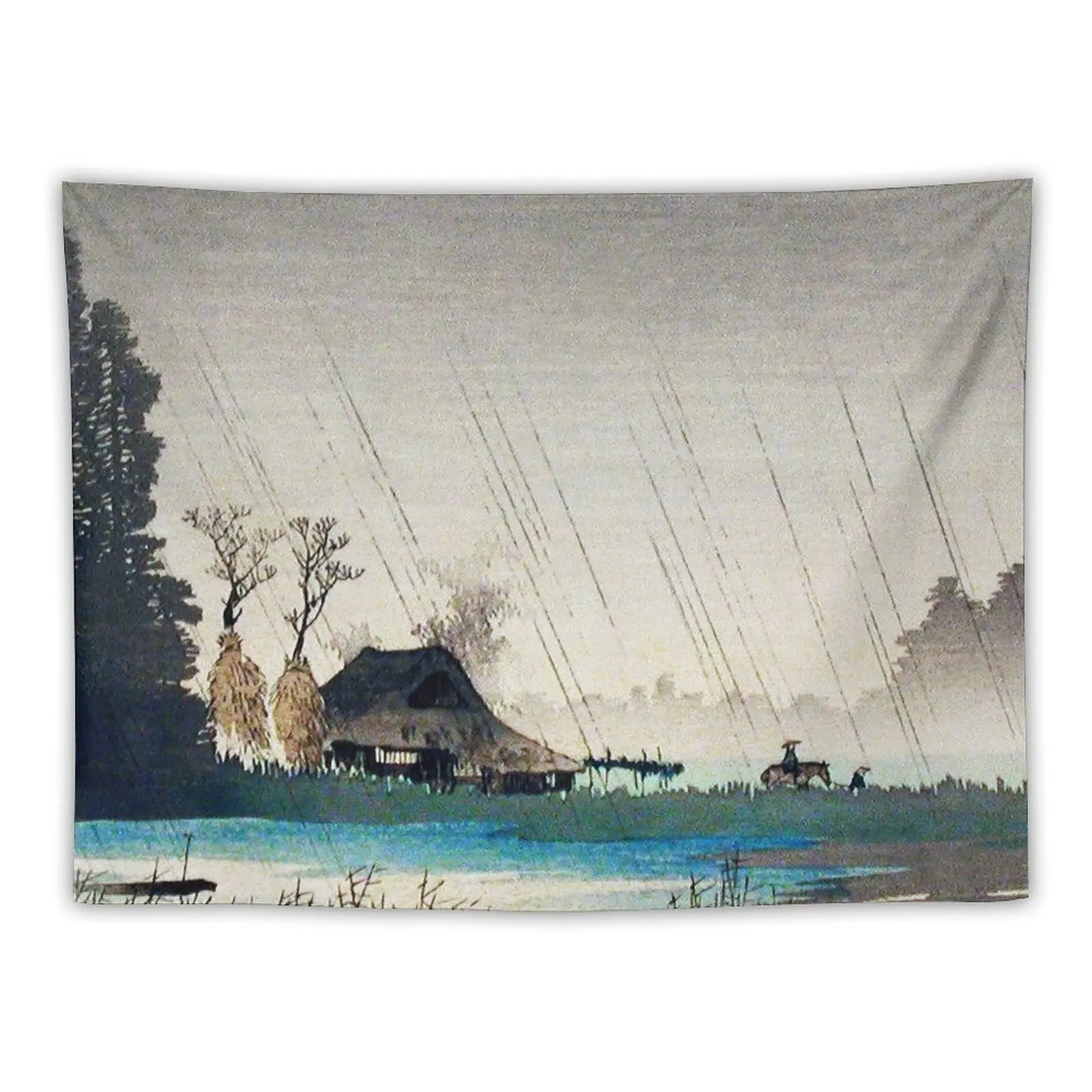 Rain at Igusa (ca.1926–1927) print in high resolution by Hiroaki Takahashi Tapestry On The Wall Tapestry