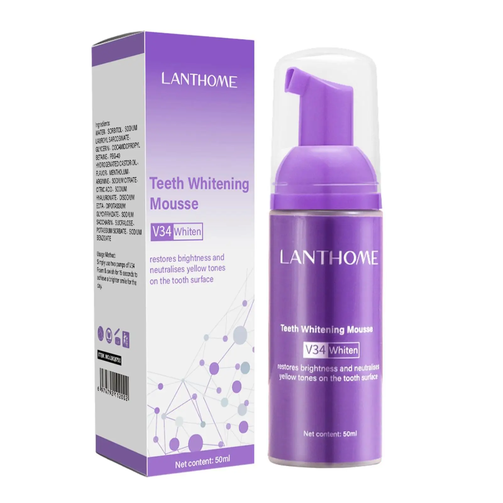 4xTeeth Whitening Mousse Foam Toothpaste Refreshing Breath to Use 50ml