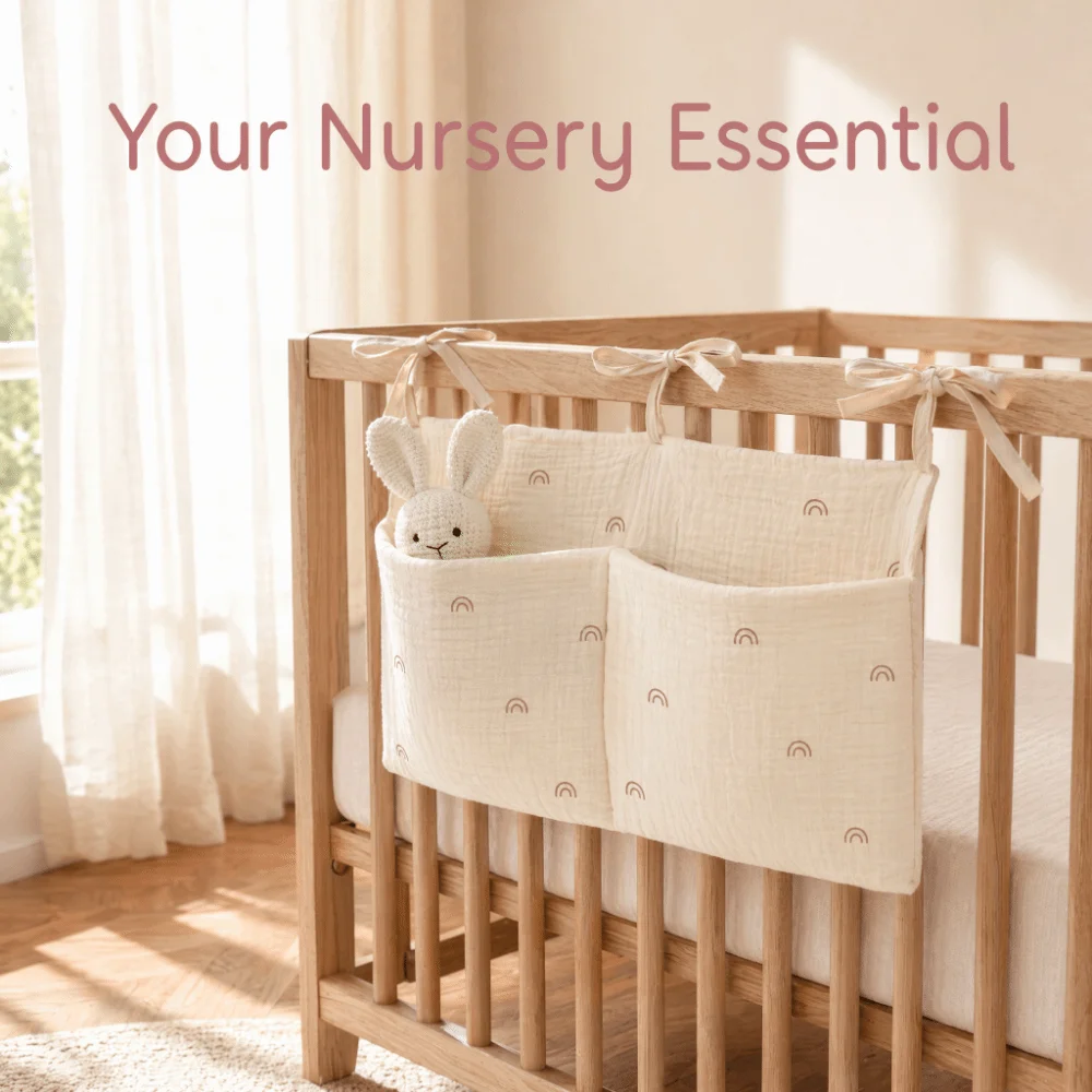 Double-Layer Children's Storage Bag Pure Cotton Double Pocket Baby Crib Hanging Bag Foldable Multifunctional