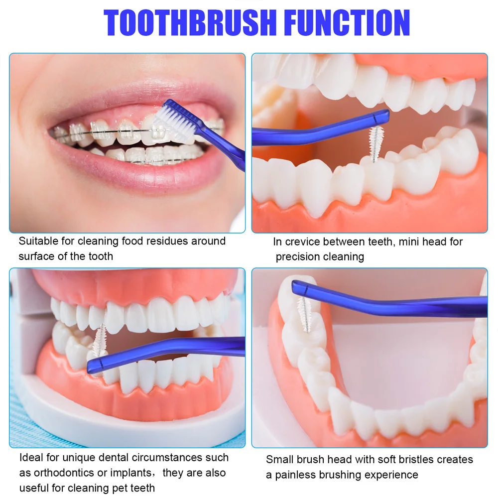 Orthodontic Toothbrushes Double-Ended Interdental Brush V Trim End Tuft Toothbrush for Cleaning Ortho Braces 3 Colors Toothbrush