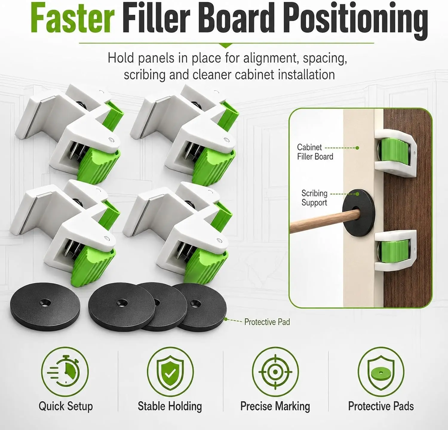 Holzbearbeitungs-Füllplatten-Installationsklemme, Verstellbare Schrank-Positionierhilfe, Ausrichtungs- und Positionierungswerkzeug für Platten, Schnelle Montage – Detail 2