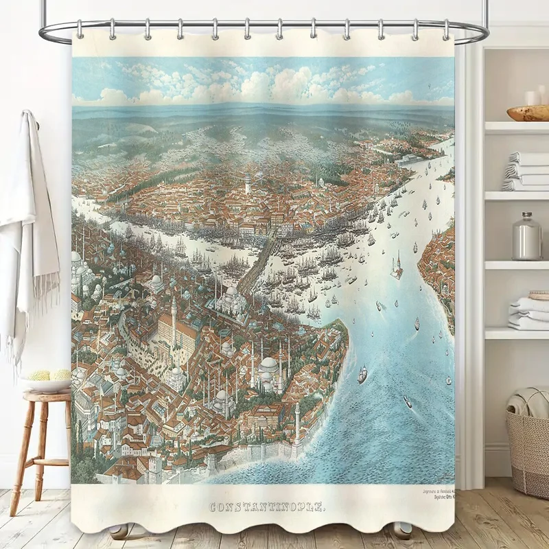 Vintage Istanbul Cityscape Wall Art Turkish Bath Curtain Ottoman Empire History Home Decor Aesthetic Room Divider Backdrop
