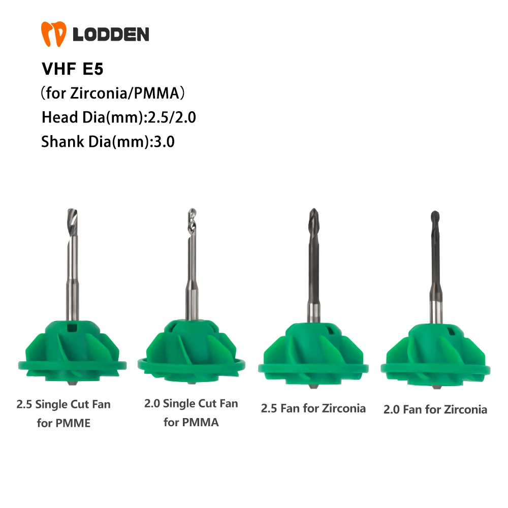 

Dental Materials VHF E5 Fan Milling Burs for Zirconia PMMA Single Cut Dentistry Grinding Drills D3 Milling Machine Tools