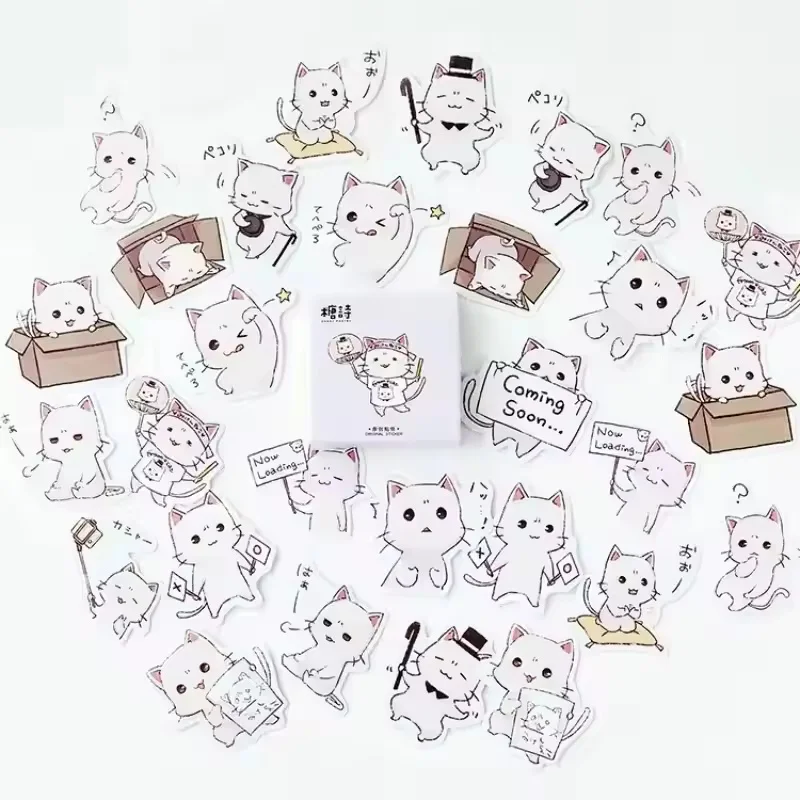 45 stuks schattige kattenstickers, verzegelde decoratieve stickers, voor doe-het-zelfprojecten, collage, labels en decoratie.