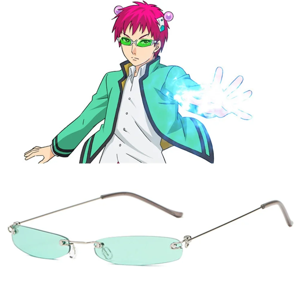 Anime The Disastrous Life Of Saiki K. Cosplay Props Saiki Kusuo Glasses Green Lens Sunglasses Small Frame Daily Cos Fashion