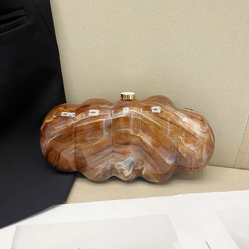 

French Marble Elegant Acrylic Women's Handbag With Stone Pattern Simple Chain Crossbody Bag For Evening Events