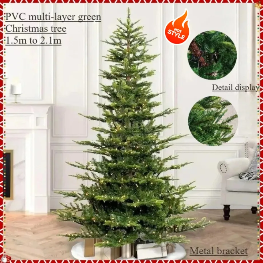 

Artificial Christmas Tree PVC Long Layer Big Leaf Christmas Tree with Lights 150cm-210cm Family Christmas Decoration Supplies