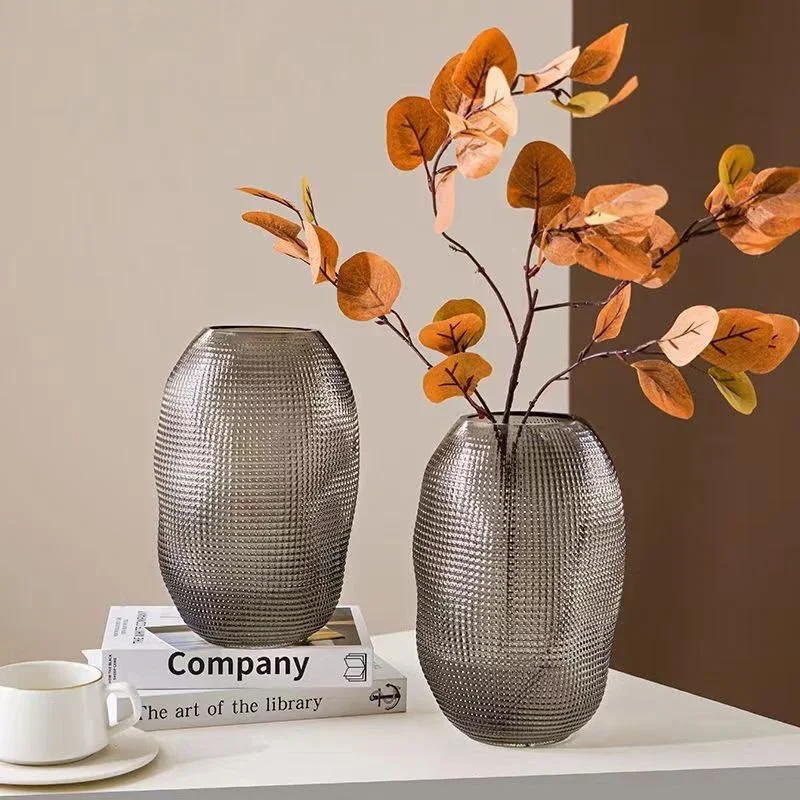 Polka dot glass vase retro big belly vase light luxury high-end flower arrangement Chinese dried flower vase transparent entranc