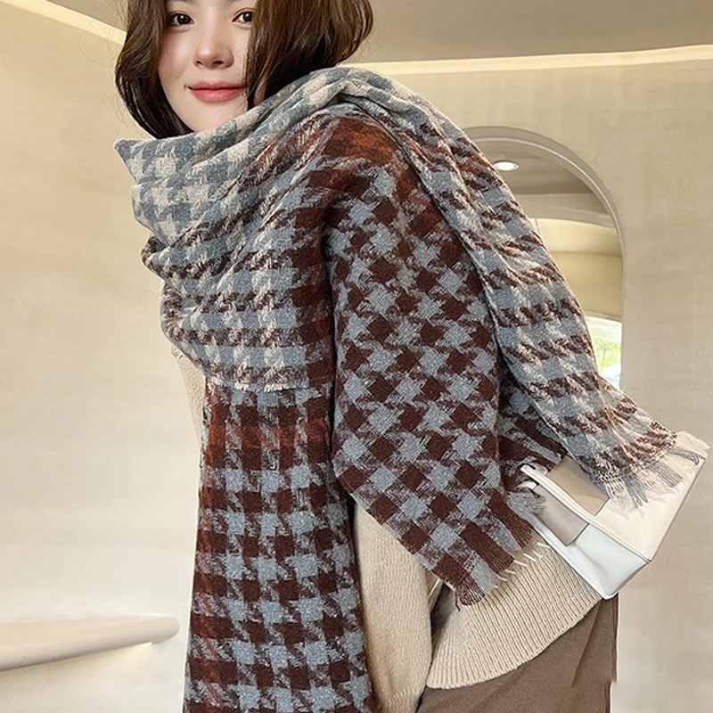 Thousands Of Bird Grid Scarves Women's Shawl Dual -Use Versatile And Warm Bib