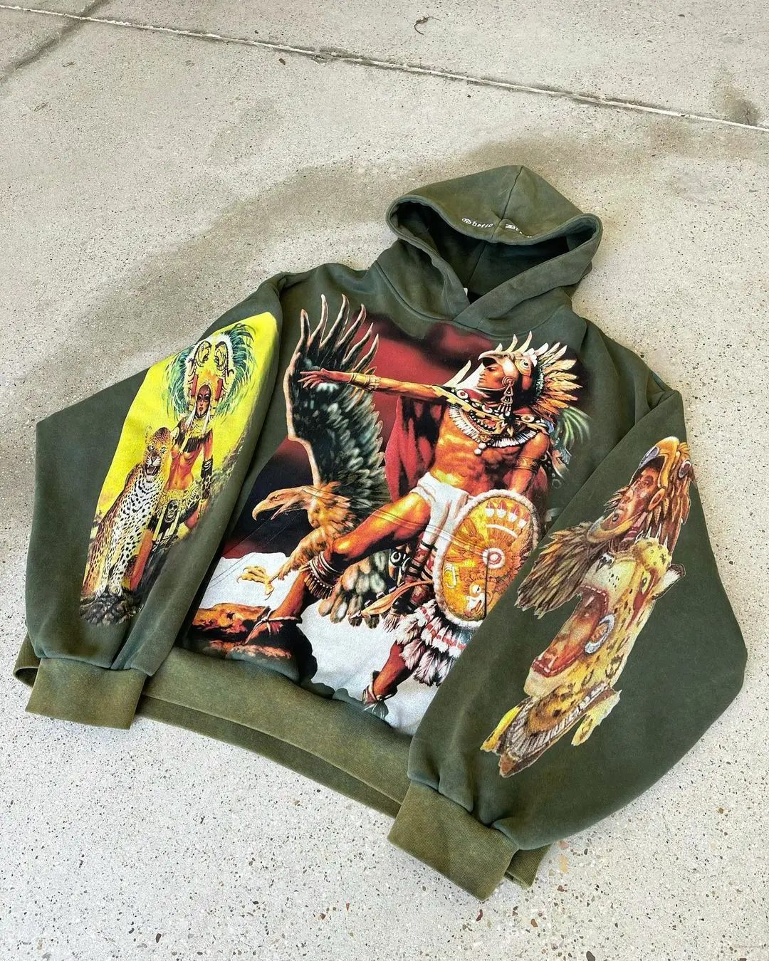 Oversized Street Vintage Streetwear Aztec warriors Painting Printed Hoodies Women Sweatshirt Harajuku 2024 Y2k Tops Men Clothing